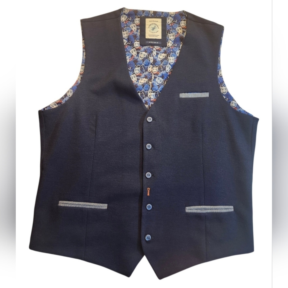 A Fish Named Fred Statement Vest With Clown Patterened Lining & Unique Details